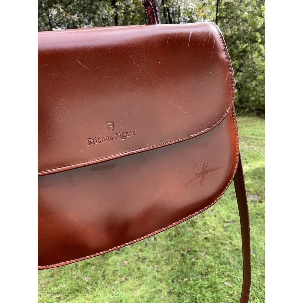 Vintage Brown Etienne Aigner Crossbody Bag‎ Bamboo Style Handle Rare Purse - Picture 6 of 10